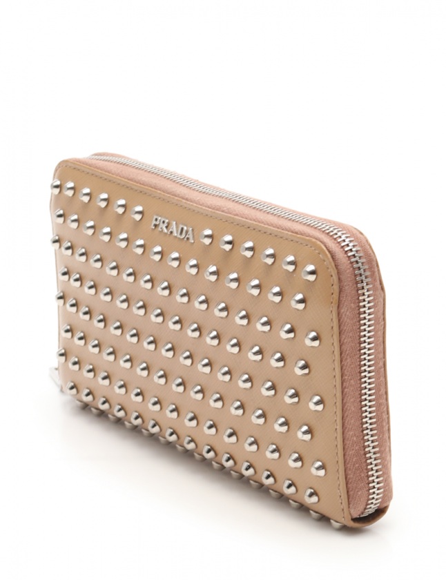 プラダ PRADA ラウンドファスナー長財布 ベージュ 小物 エナメルレザー 