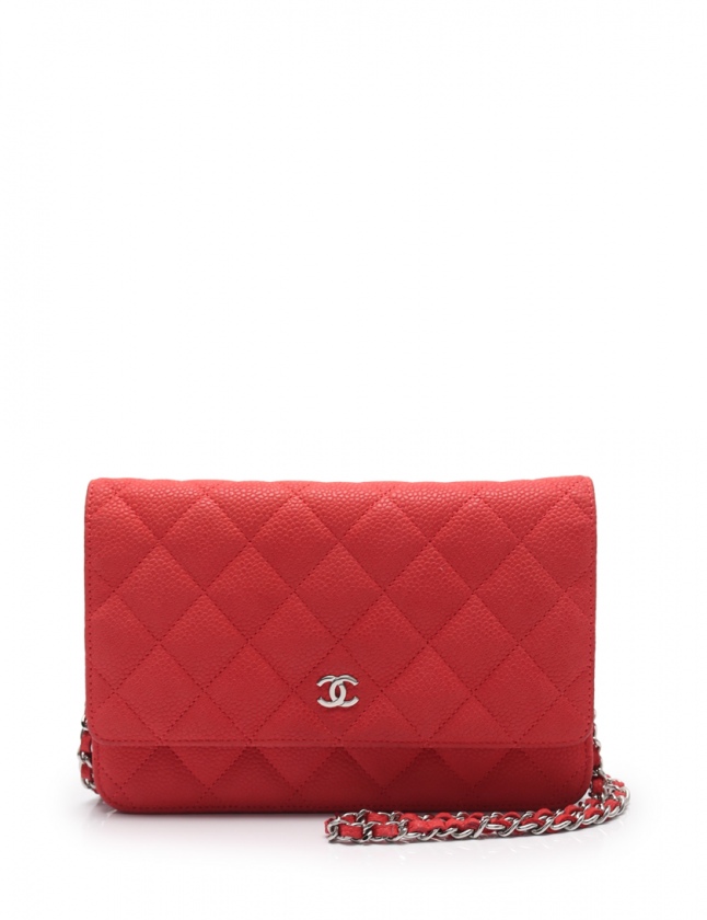 シャネル CHANEL チェーンウォレット 赤 小物 マットキャビアスキン 