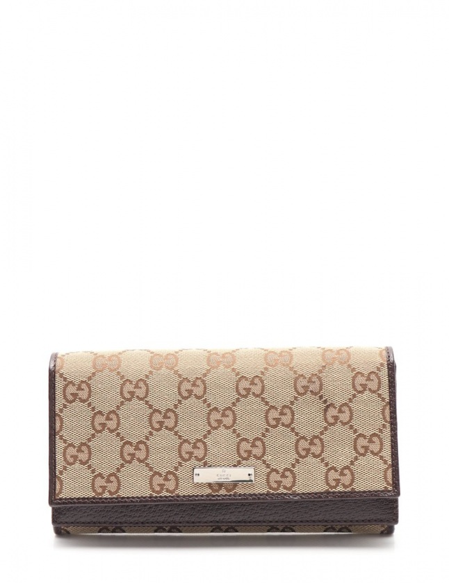 グッチ GUCCI 二つ折り長財布 GGキャンバス Wフラップ ベージュ 茶 
