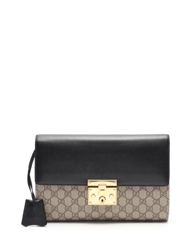 グッチ GUCCI クラッチバッグ GGスプリーム グレー 黒 432125 PVC 