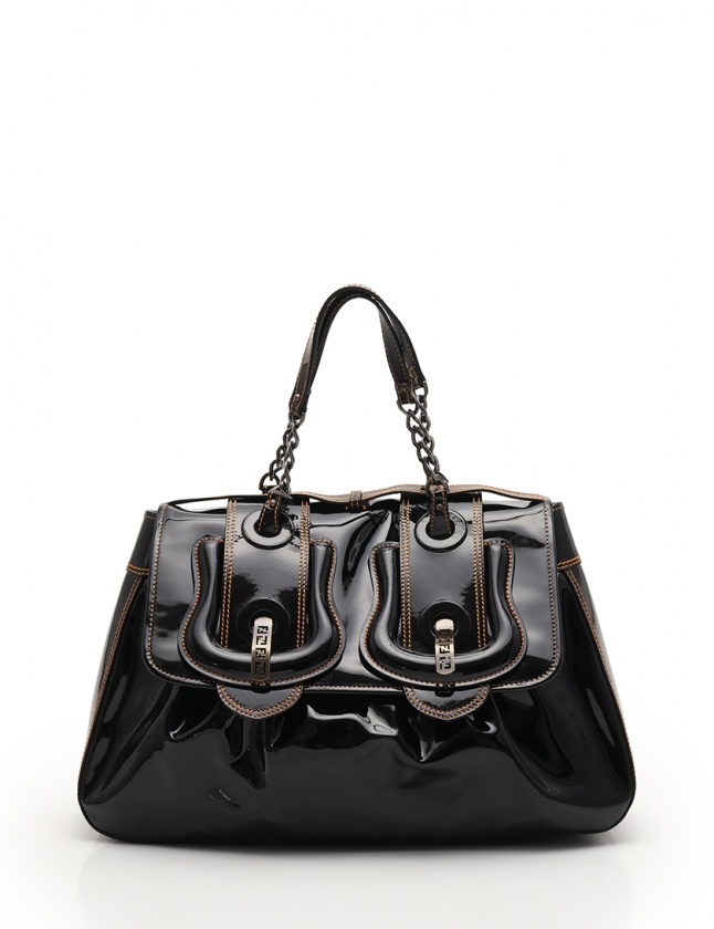 フェンディ FENDI チェーントートバッグ ネイビー 8BN166 エナメル 