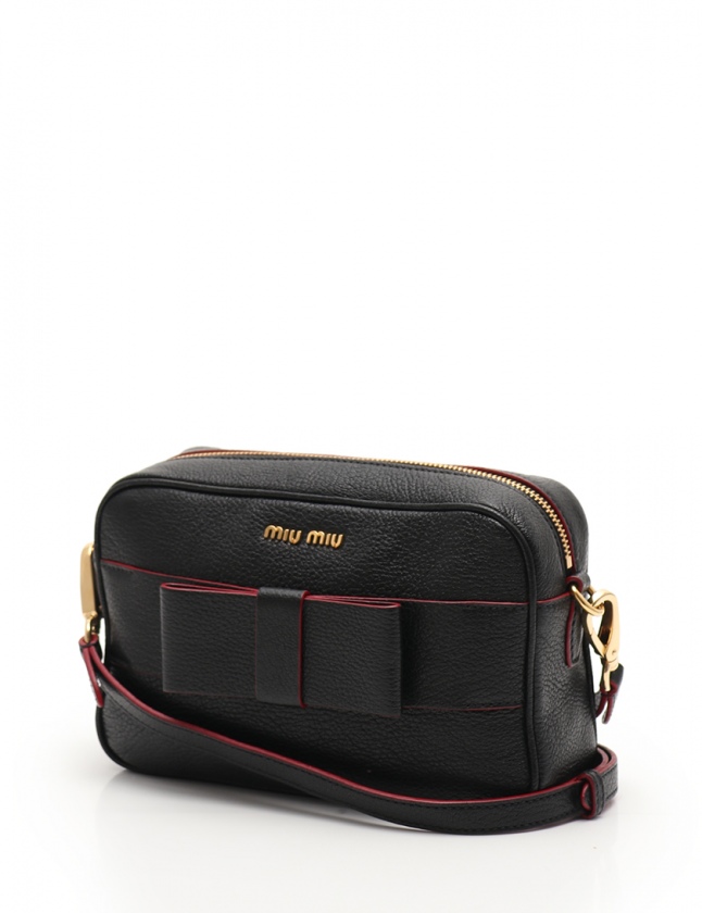 ミュウミュウ miumiu ショルダーバッグ マドラスリボン 黒 赤 レザー  
