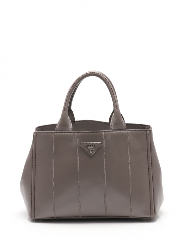 PRADA グレー レザー トートバッグショルダー付き