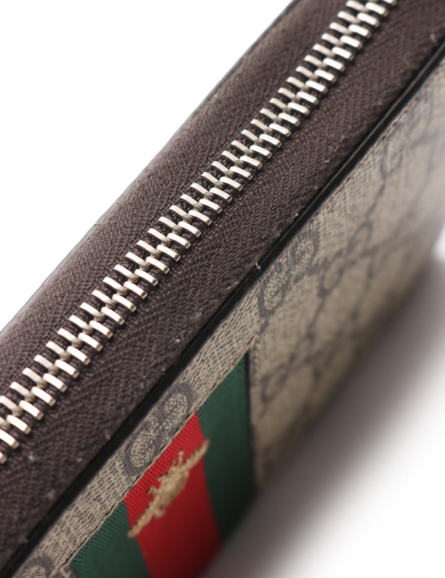 グッチ GUCCI ラウンドファスナー長財布 GGスプリーム 茶 小物 PVC