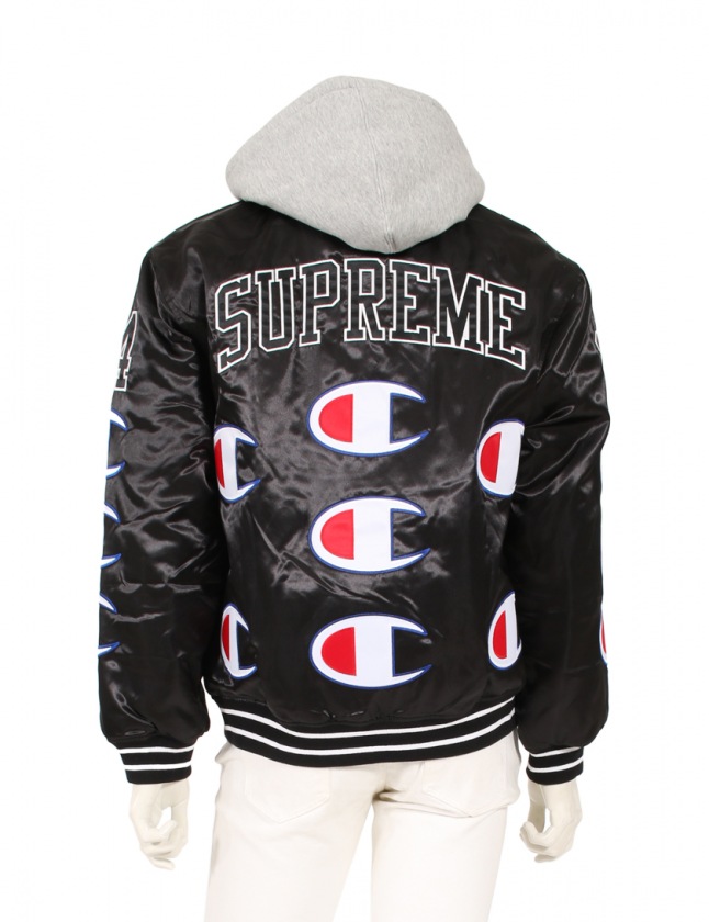 シュプリーム SUPREME × Champion スタジャン Hooded Satin Varsity 