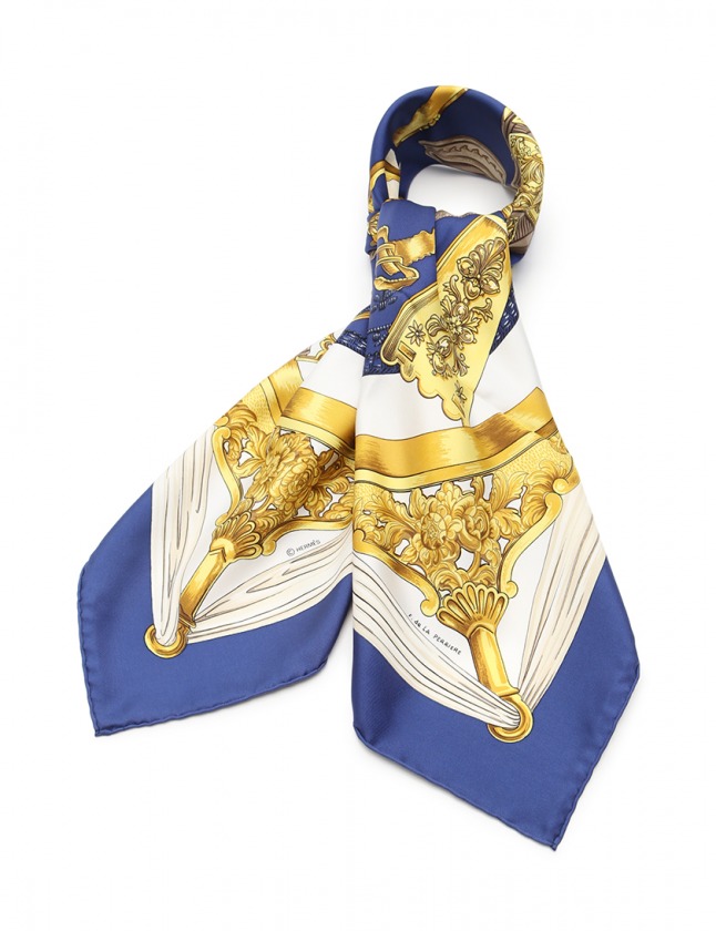エルメス HERMES スカーフ 白×ネイビー×イエロー DIES ET HORE (占星術