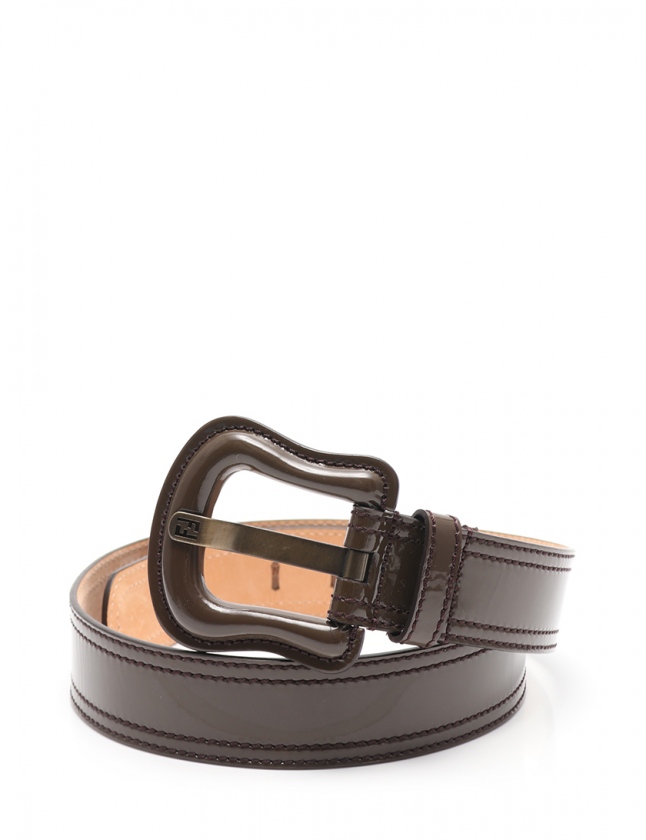 フェンディ FENDI ベルト カーキ 小物 エナメルレザー 8C0303 ビッグ 