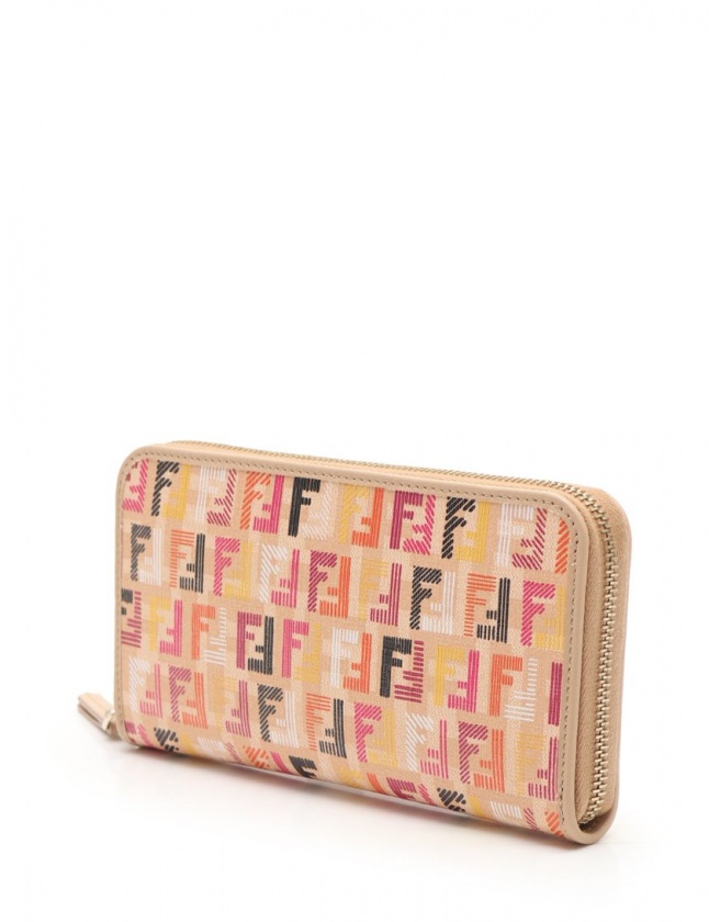 FENDI フェンディ ラウンド 長財布 ズッカ ピンク スティッチ