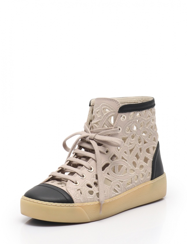 シャネル CHANEL ハイカットスニーカー ココマーク ベージュ 黒 36 