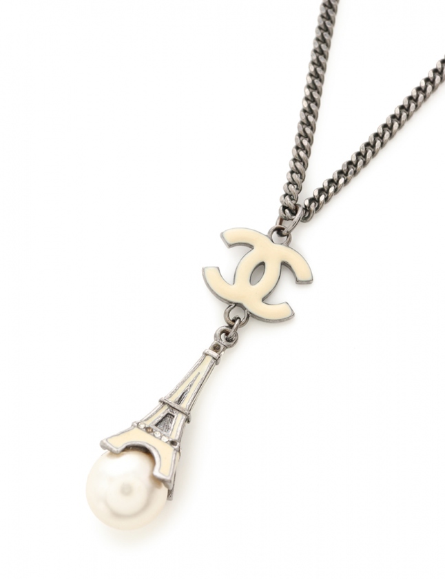 シャネル CHANEL ネックレス ガンメタル ベージュ アイボリー シャネル CHANEL ネックレス ガンメタル ベージュ アイボリー