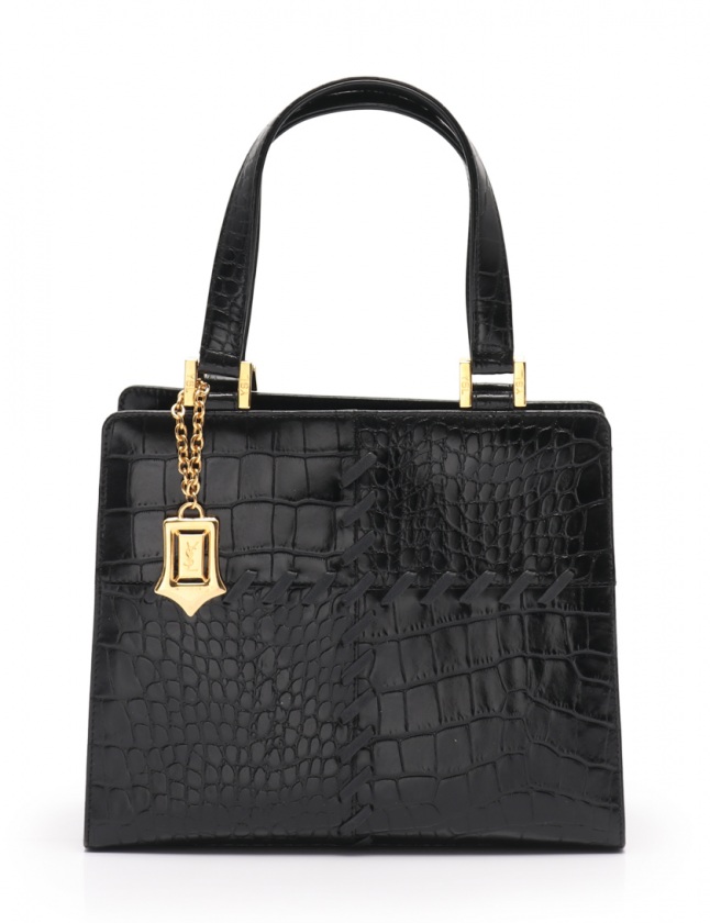 イヴサンローラン YVES SAINT LAURENT ハンドバッグ 黒 レザー クロコ 