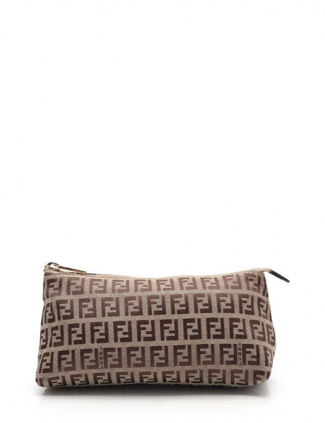 フェンディ FENDI 化粧ポーチ ズッキーノ ベージュ ダークブラウン 