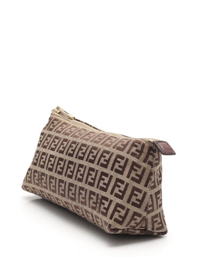 フェンディ FENDI 化粧ポーチ ズッキーノ ベージュ ダークブラウン 