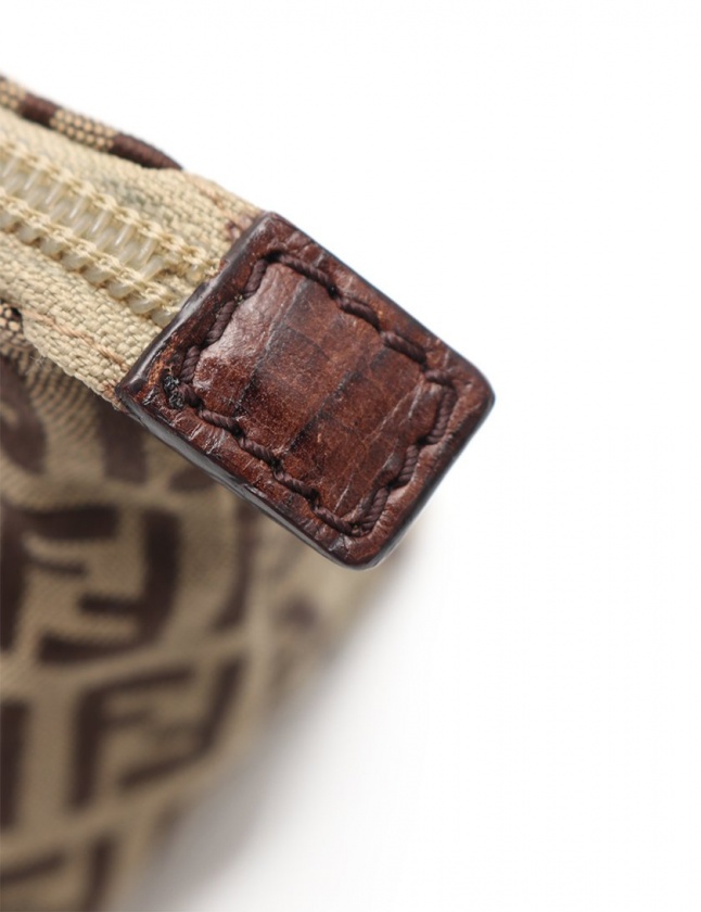 フェンディ FENDI 化粧ポーチ ズッキーノ ベージュ ダークブラウン 