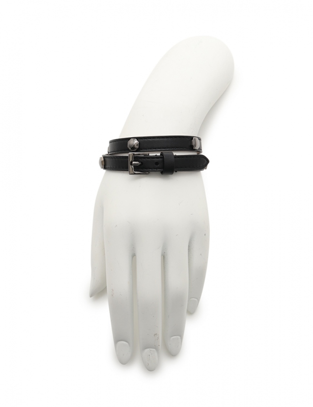 ブルガリ BVLGARI 2連ブレスレット 黒 アクセサリー レザー スタッズ  