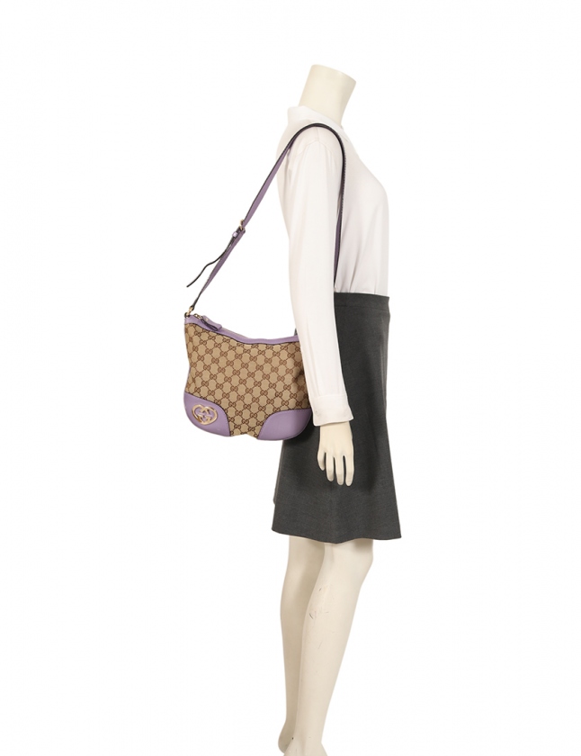 GUCCI GGロゴ ショルダーバッグ ベージュ・ラベンダー　紫 グッチ GUCCI ショルダーバッグ GGキャンバス ラブリー ベージュ