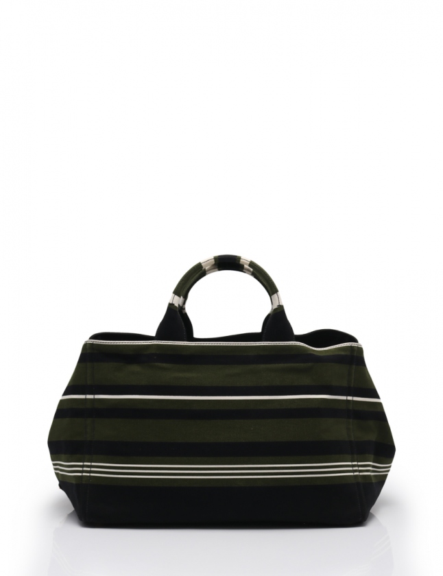 プラダ】カナパ キャンバス ストライプ ボーダー ピンク✖️黒 トート