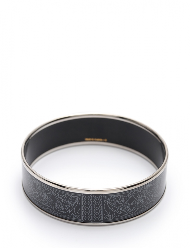 HERMES エルメス エマイユ バングル ブレスレット シルバー×黒 馬車柄