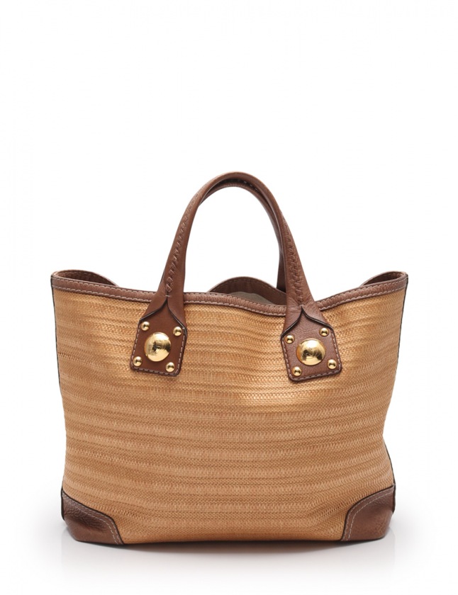 グッチ GUCCI トートバッグ ベージュ 茶 232954 ストロー レザー