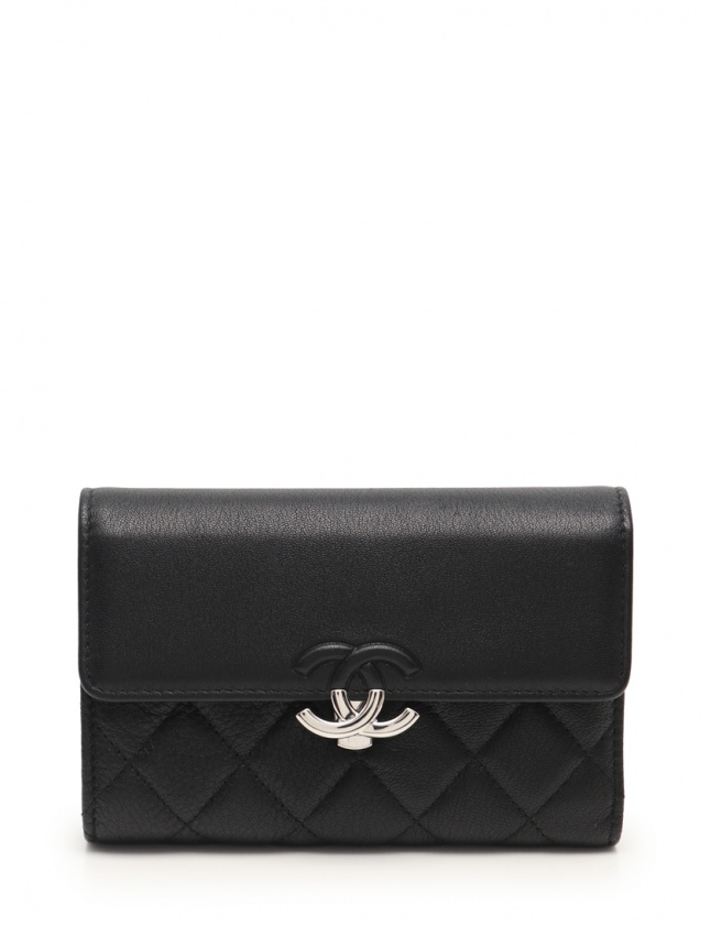 シャネル CHANEL 三つ折り財布 マトラッセ ダブルココ 黒 小物 
