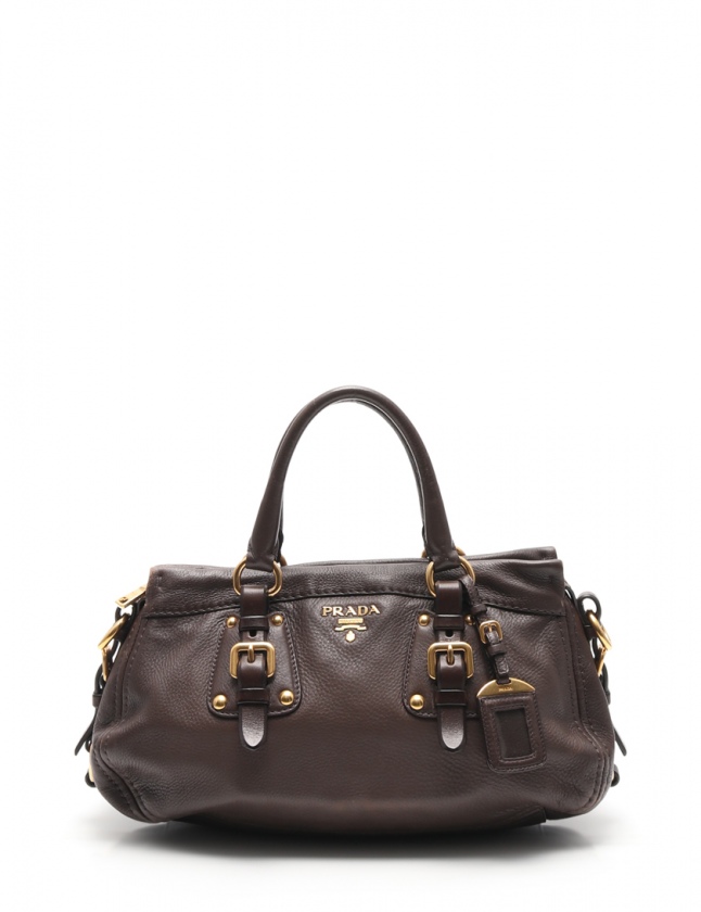 プラダ PRADA ハンドバッグ ショルダーバッグ ダークブラウン レザー  