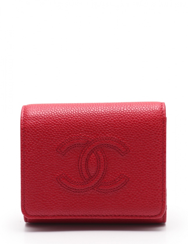 シャネル CHANEL 三つ折り財布 ココマーク 赤 小物 キャビアスキン 