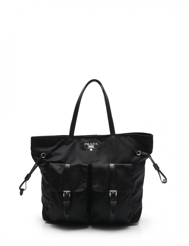 PRADA ブラック ナイロントートバッグ プラダ PRADA トートバッグ 黒 BR4058 ナイロン レザー TESSUTO