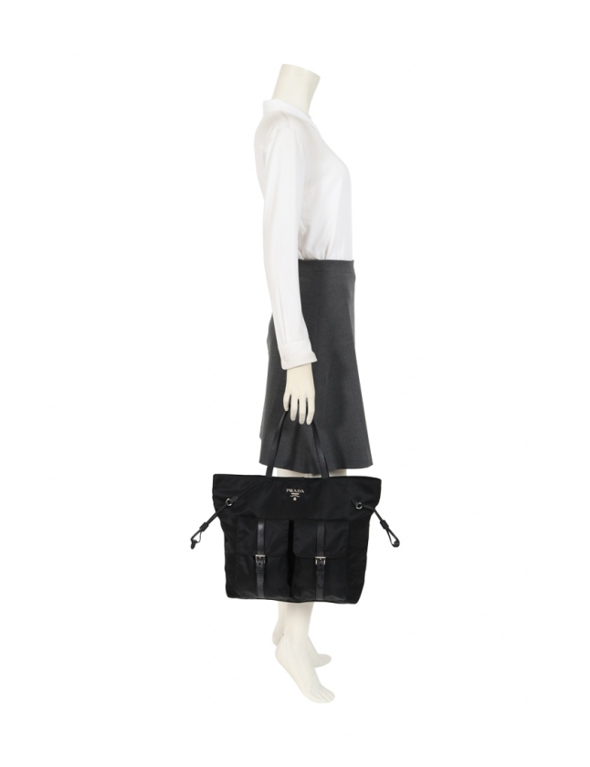 プラダ PRADA トートバッグ 黒 BR4058 ナイロン レザー TESSUTO