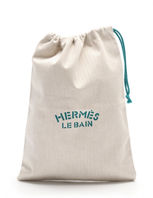 エルメス HERMES 巾着ポーチ アリーヌ ベージュ 緑 小物 キャンバス LE 