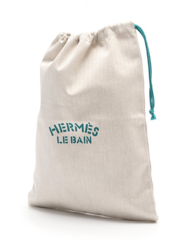 エルメス HERMES 巾着ポーチ アリーヌ ベージュ 緑 小物 キャンバス LE 