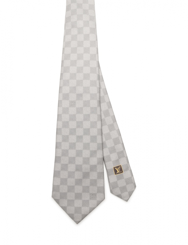 【美品】ヴィトン LOUIS VUITTON ネクタイ グレー 箱 冊子 ルイヴィトン LOUIS VUITTON ネクタイ レギュラータイ ダミエ