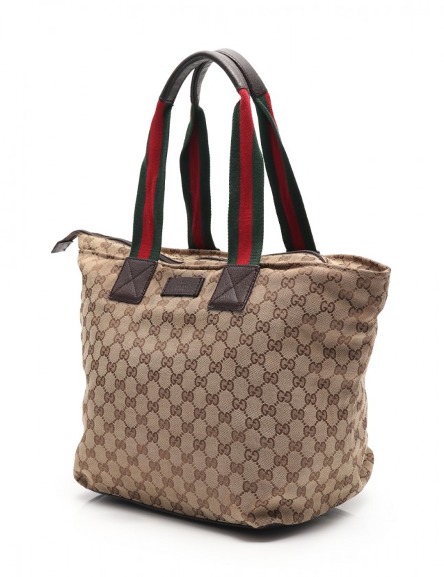 グッチ GUCCI トートバッグ GGキャンバス シェリーライン ベージュ 茶 