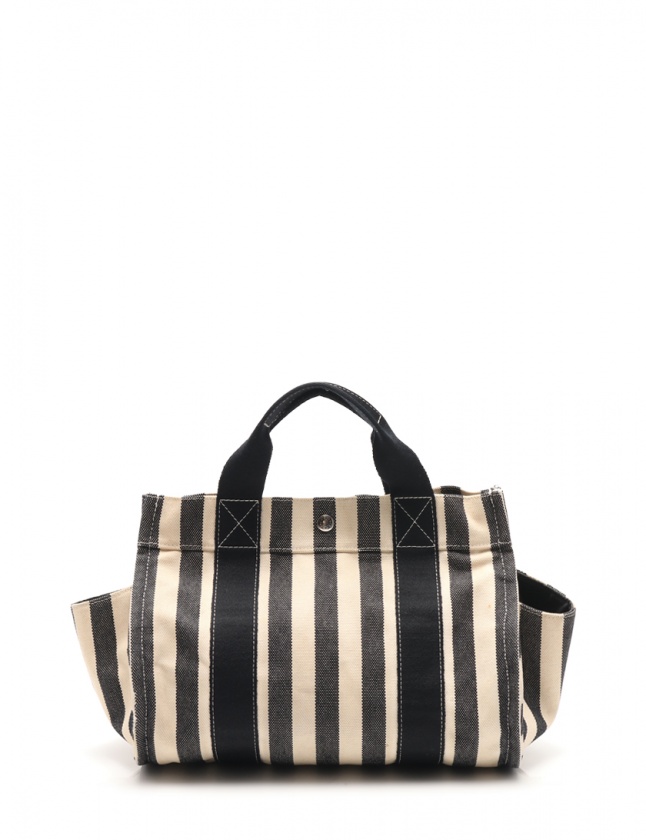 エルメス HERMES トートバッグ カンヌPM ストライプ柄 アイボリー 黒 