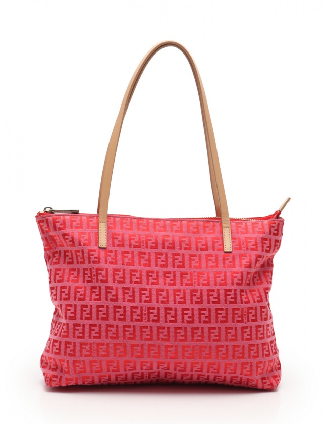FENDI ハンドバッグ 赤 キャンバス/レザーズッキーノ