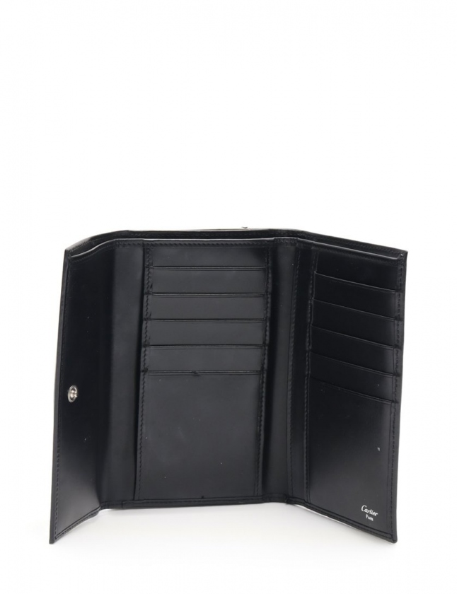 【未使用級】カルティエ サファイアライン レザー がま口 三つ折り財布 黒 未使用級】カルティエ サファイアライン レザー がま口 三つ折り