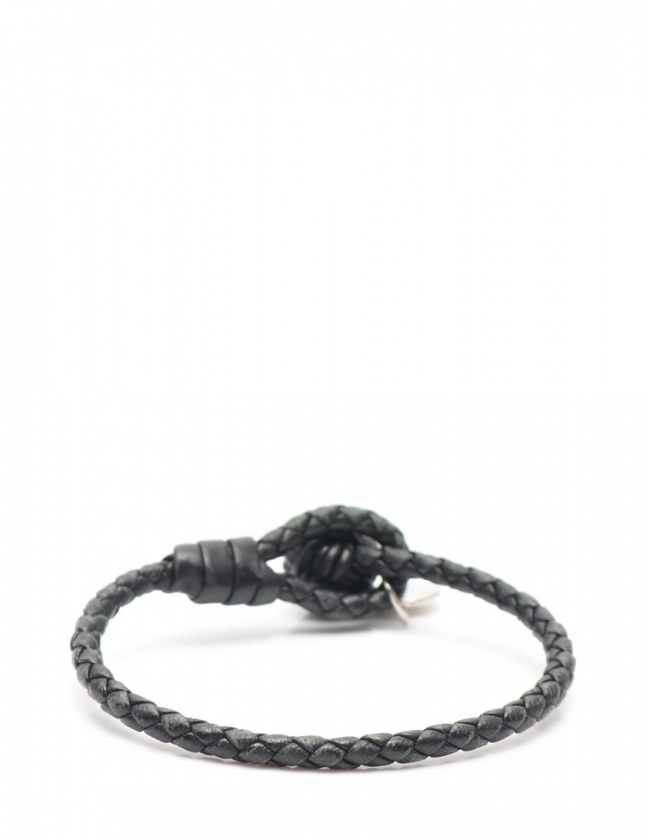 ボッテガヴェネタ　イントレチャート　ブレスレット　黒　レザー BOTTEGA VENETA ボッテガヴェネタ ブレスレット Mサイズ レザー