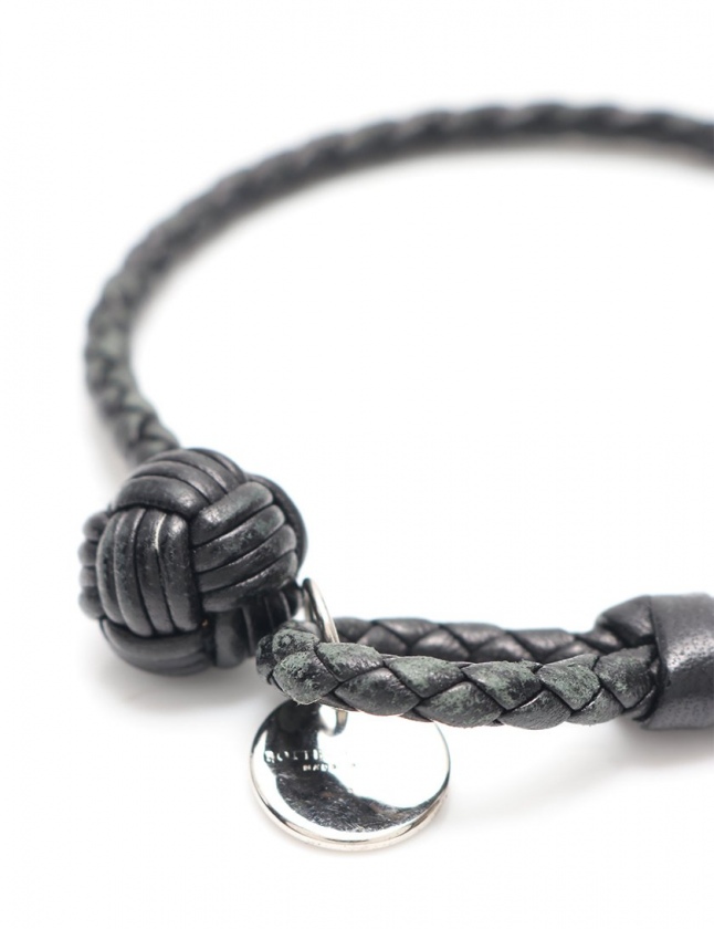 ボッテガヴェネタ　イントレチャート　ブレスレット　黒　レザー BOTTEGA VENETA ボッテガヴェネタ ブレスレット Mサイズ レザー