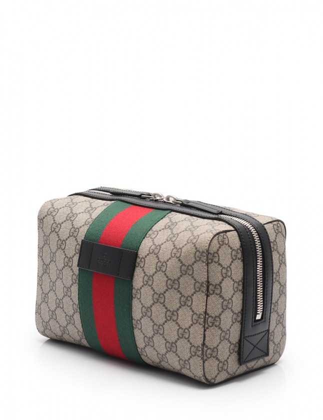 グッチ GUCCI 化粧ポーチ GGスプリーム ベージュ 黒 小物 キャンバス 