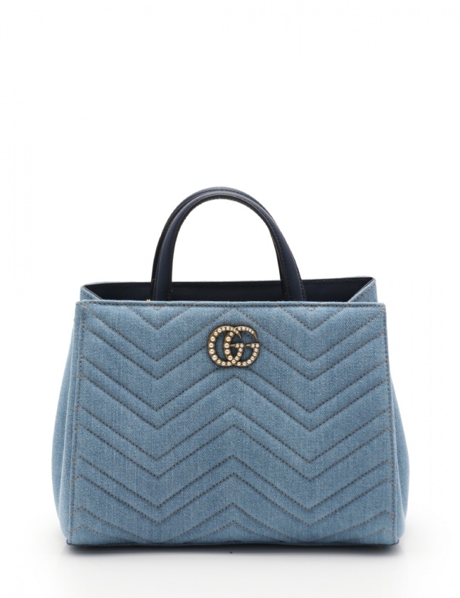 グッチ GUCCI ハンドバッグ ショルダーバッグ GGマーモント 水色 