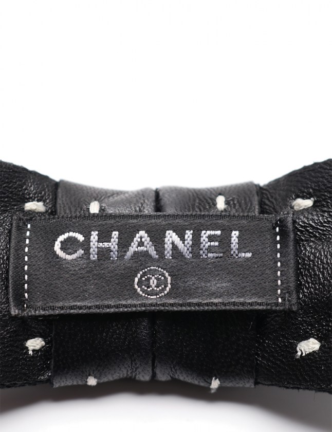 シャネル CHANEL カチューシャ ココマーク 黒 小物 レザー