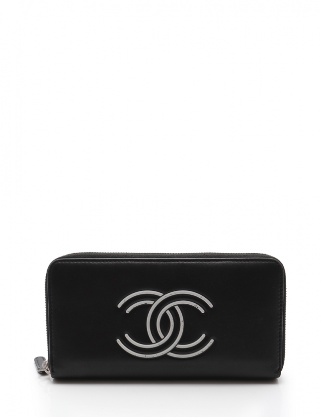 シャネル CHANEL ラウンドファスナー長財布 ココマーク 黒 白 小物 