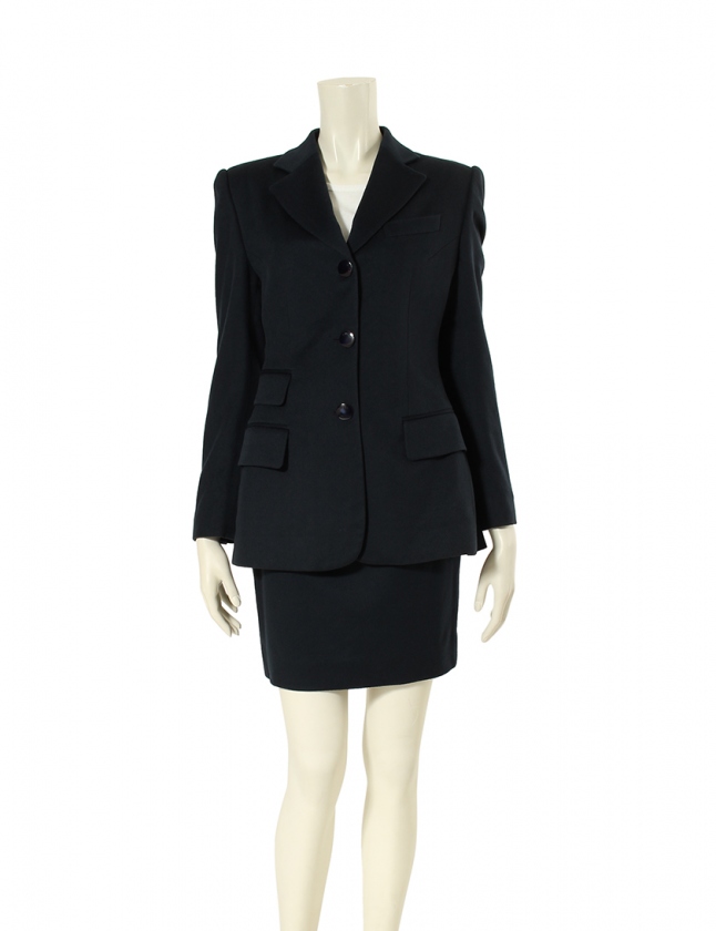 グッチ GUCCI スカートスーツ ダークネイビー 40 長袖 ミニ丈 タイト  