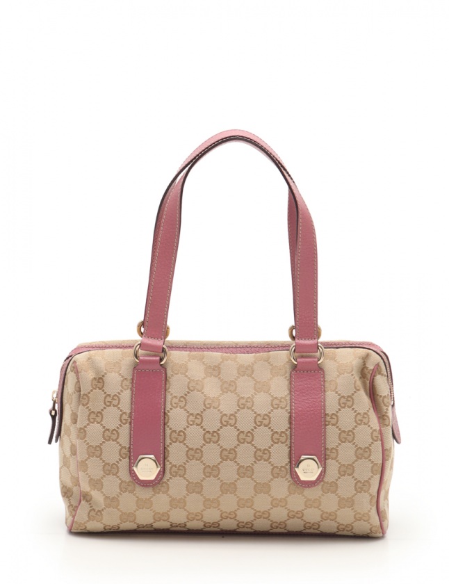 グッチ GUCCI ミニボストンバッグ GGキャンバス ベージュ ピンク 