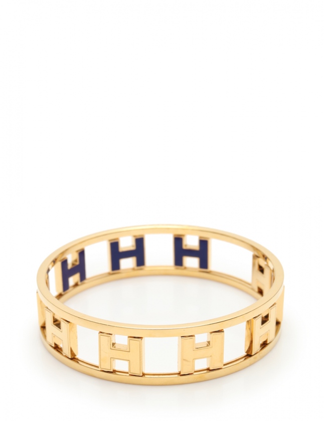 エルメス HERMES バングル ロンドアッシュ Hロゴ ゴールド 青 