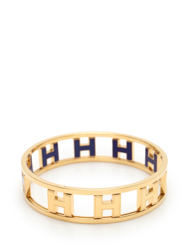 エルメス HERMES バングル ロンドアッシュ Hロゴ ゴールド 青 