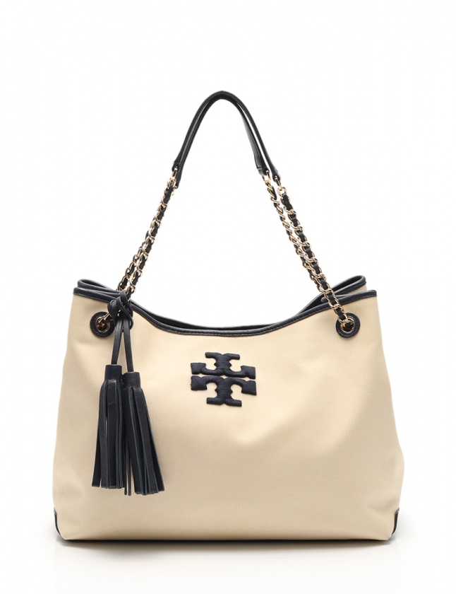 トリーバーチ TORY BURCH チェーンショルダーバッグ ベージュ ネイビー 