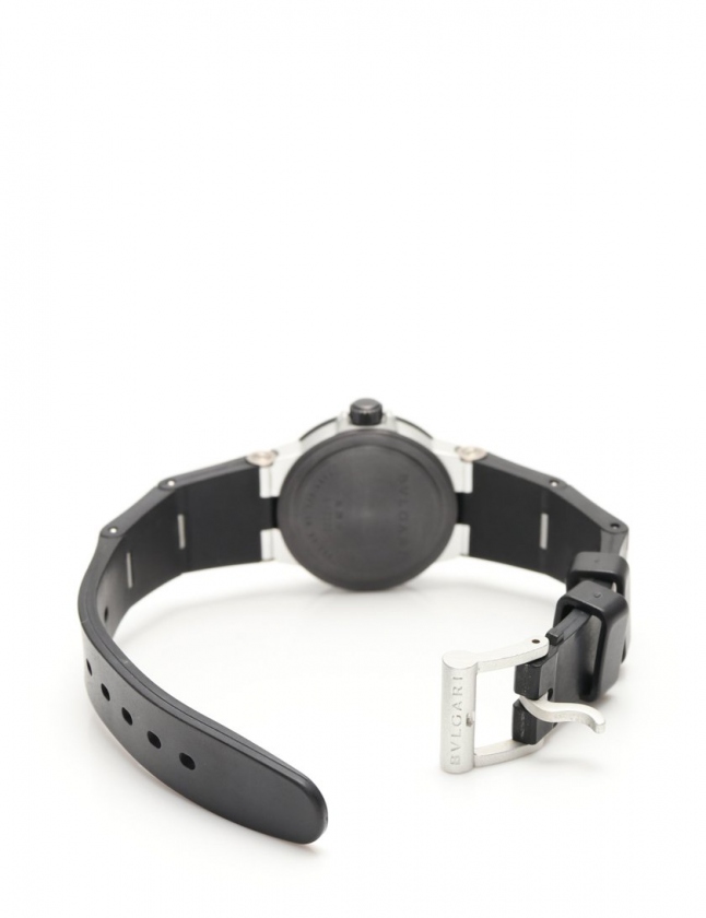 1円 ブルガリ AL29TA アルミニウム デイト ブラック×シルバー系 ラバー