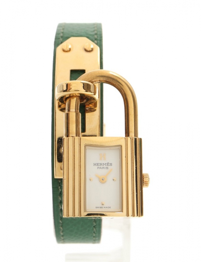 エルメス HERMES 腕時計 ケリーウォッチ レディース ゴールド 緑 GP 
