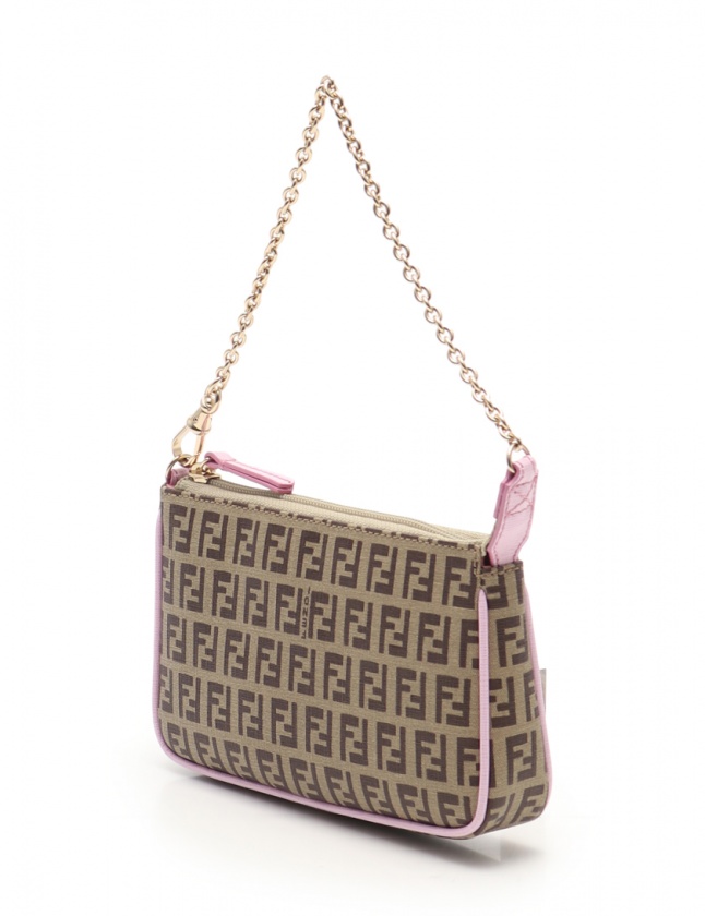 フェンディ FENDI ズッキーノ ナイロン ピンク ブランド小物 ポーチ レディース バッグ 中古 フェンディ FENDI ズッキーノ柄 チェーン ハンドバッグ マンマバケット