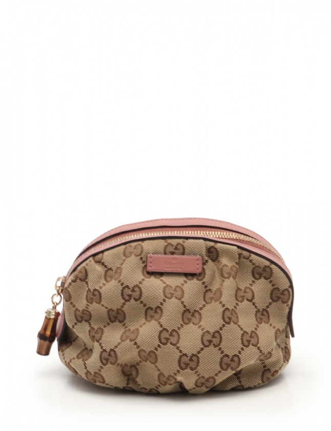グッチ GUCCI コスメポーチ バンブー GGキャンバス ベージュ ピンク 